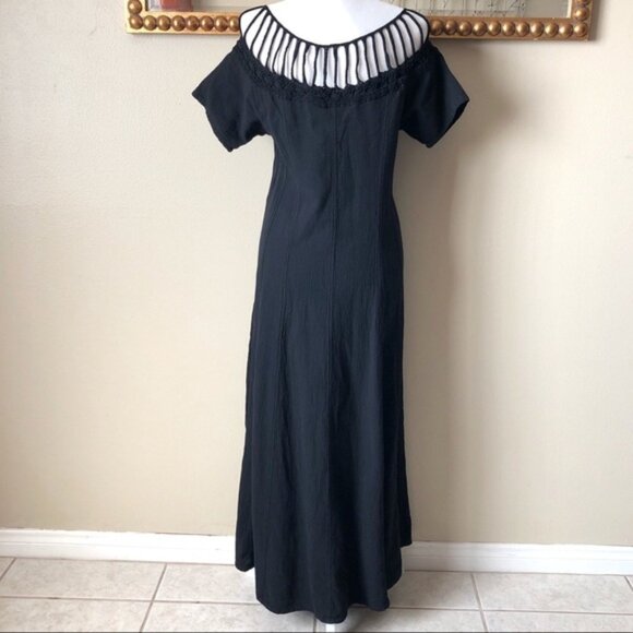 Dunes Relaxed Fashion 100% Gauze Cotton Crochet Cutout Neck Maxi Dress Small - Picture 4 of 6